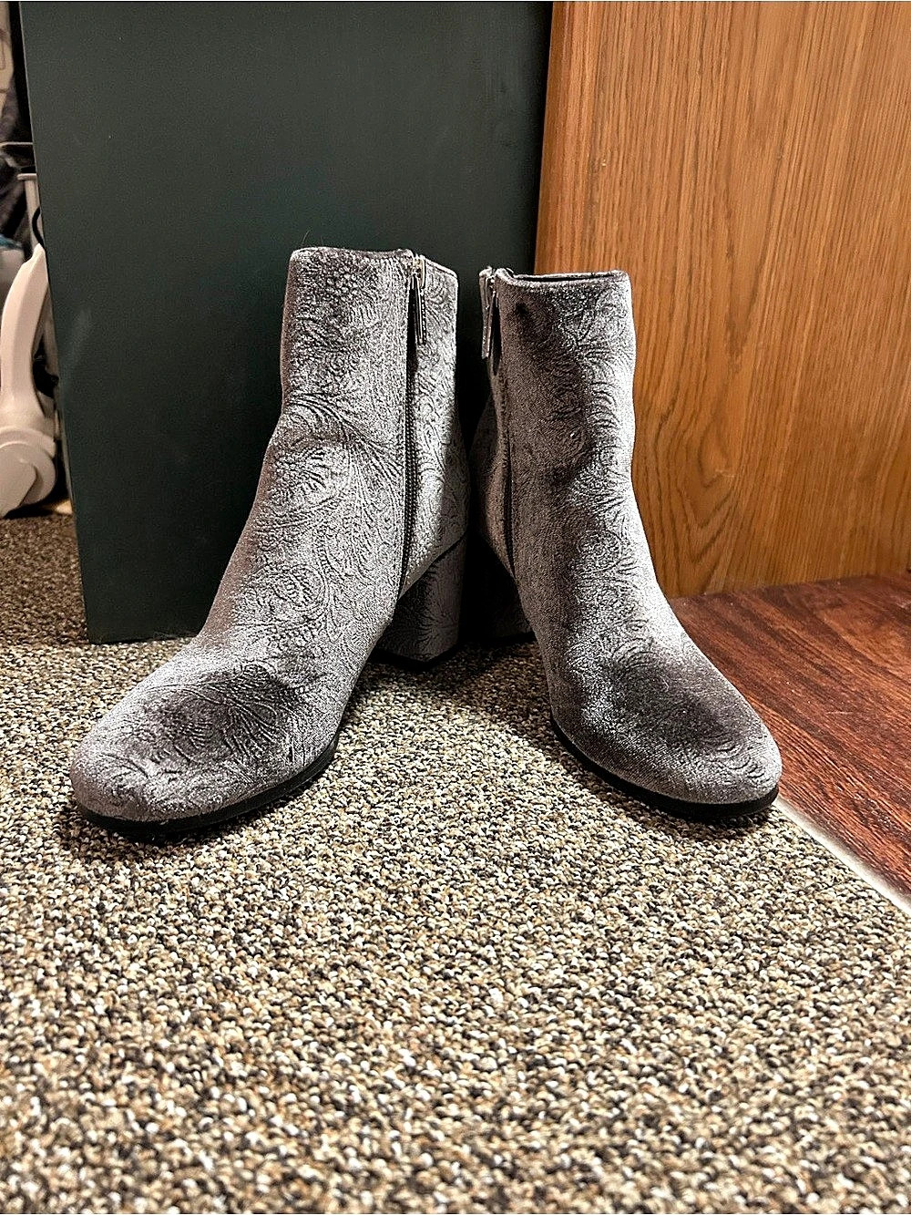 Indigo Suede Floral Booties